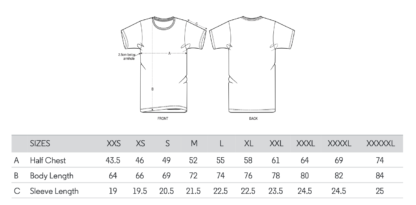 Size Chart Tentacle T-shirt 2021