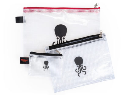 Tentacle Sync pouches in three different sizes black an d red