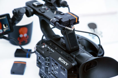 SYNC E mounted with LanParte bracket on Sony FS5