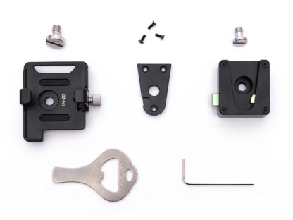 SYNC E bracket with 1/4 inch screw, quick release mount with 1/4 inch screw, 4 small screws, slot screwdriver